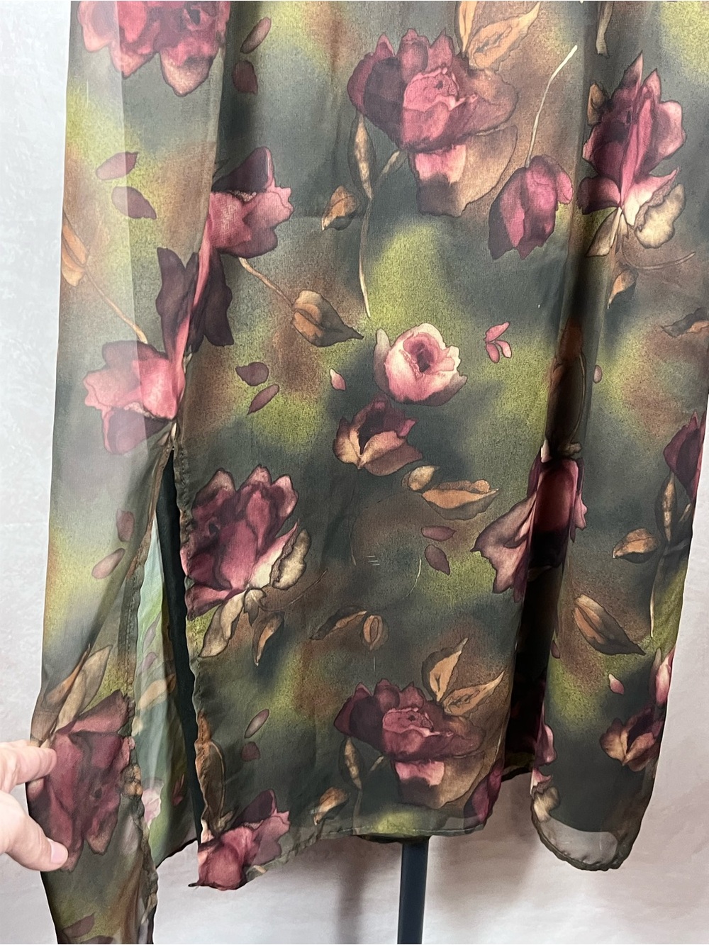 Fashion Bug Olive and Rose Floral High-Low Skirt